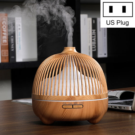 Bird Cage Wood Graphic Aromatherapy Machine Ultrasonic Smart Home Colorful Night Light Hollow Humidifier, Product specifications: US Plug(Light Wood Pattern)