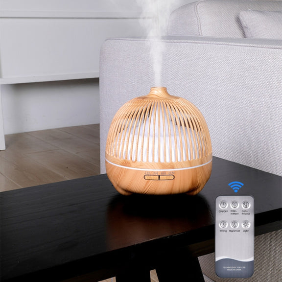 Bird Cage Wood Graphic Aromatherapy Machine Ultrasonic Smart Home Colorful Night Light Hollow Humidifier, Product specifications: US Plug(Light Wood Pattern)