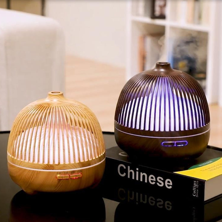 Bird Cage Wood Graphic Aromatherapy Machine Ultrasonic Smart Home Colorful Night Light Hollow Humidifier, Product specifications: EU Plug(Light Wood Pattern) - free shipping - PMC TechLife - Order now!