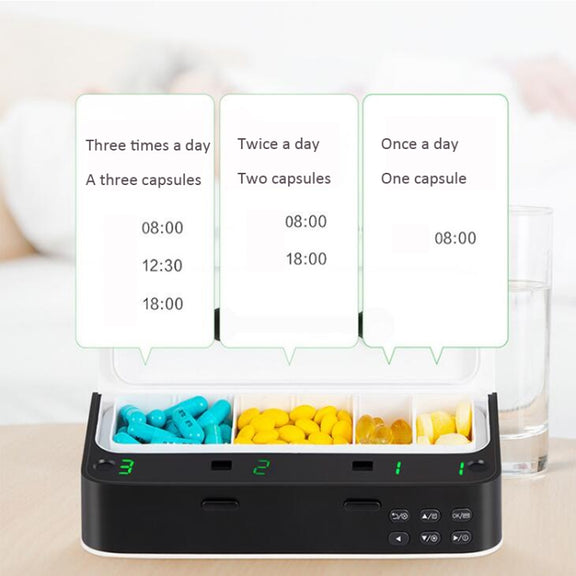 XM-ZY02 Intelligent Electronic Small Pill Box Separate Warehouse To Remind The Elderly To Take Medicine Regularly Portable Pill Box(Elegant White)