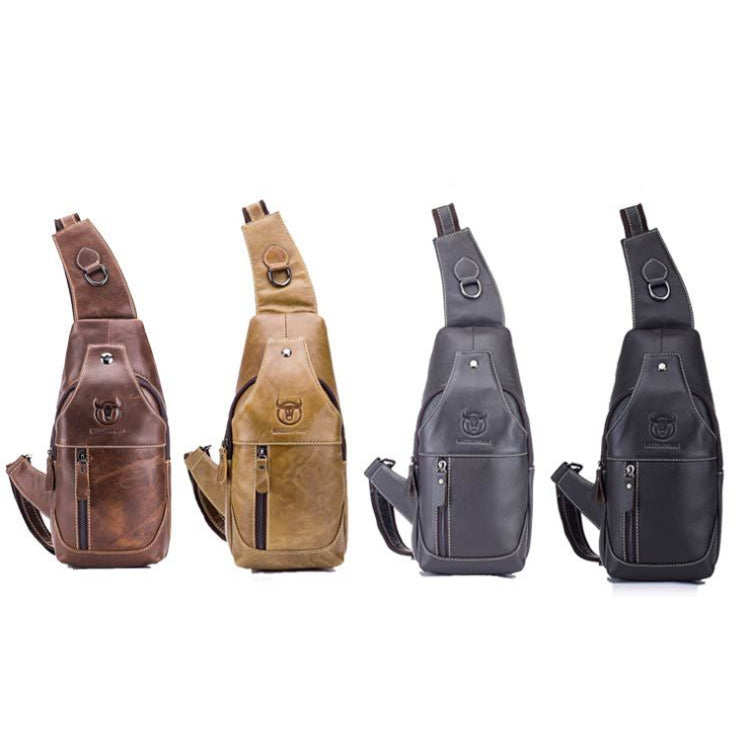 BULL CAPTAIN 019 Retro Men Leather Crossbody Shoulder Bag First-Layer Cowhide Chest Bag, Colour: Gray Brown