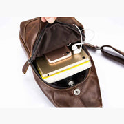 BULL CAPTAIN 019 Retro Men Leather Crossbody Shoulder Bag First-Layer Cowhide Chest Bag, Colour: Gray Brown