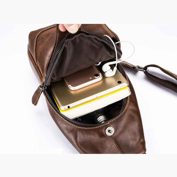 BULL CAPTAIN 019 Retro Men Leather Crossbody Shoulder Bag First-Layer Cowhide Chest Bag, Colour: Gray Brown