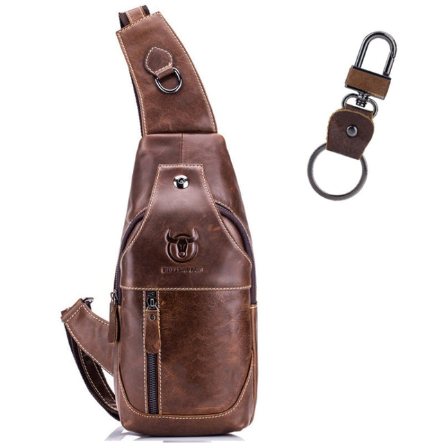 BULL CAPTAIN 019 Retro Men Leather Crossbody Shoulder Bag First-Layer Cowhide Chest Bag, Colour: Chestnut Brown + Buckle