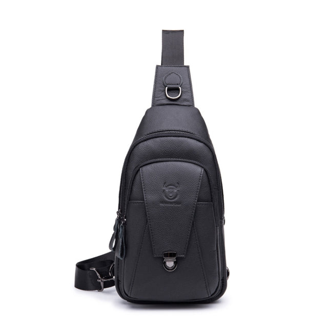 BULL CAPTAIN 110 Men Leather Shoulder Bag Cowhide Leather Multi-Function Chest Bag(Black)