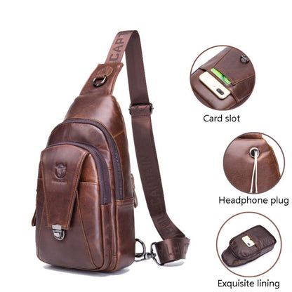 BULL CAPTAIN 110 Men Leather Shoulder Bag Cowhide Leather Multi-Function Chest Bag(Black) - Single-shoulder Bags by BULL CAPTAIN | Online Shopping South Africa | PMC Jewellery | Buy Now Pay Later Mobicred