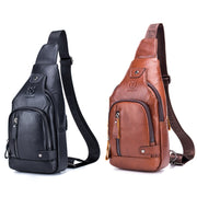BULL CAPTAIN 129 First-Layer Cowhide Men Soft Chest Bag Outdoor Casual Messenger Bag(Red Brown)