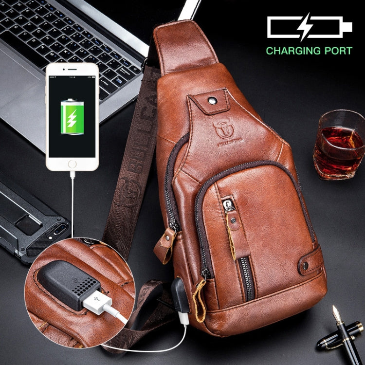 BULL CAPTAIN 129 First-Layer Cowhide Men Soft Chest Bag Outdoor Casual Messenger Bag(Red Brown) - free shipping - PMC Jewellery - Order now!