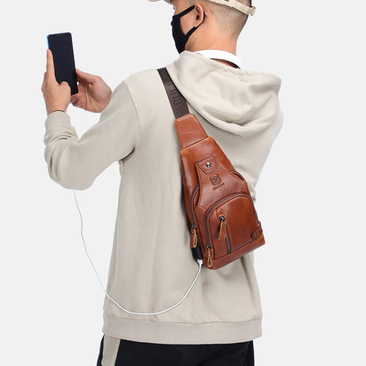 BULL CAPTAIN 129 First-Layer Cowhide Men Soft Chest Bag Outdoor Casual Messenger Bag(Red Brown) - free shipping - PMC Jewellery - Order now!