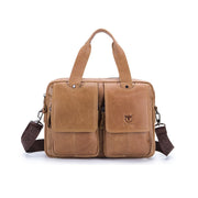 BULL CAPTAIN 042 Men Leather Single-shoulder Messenger Bag Cowhide Handheld Briefcase(Yellow Brown)