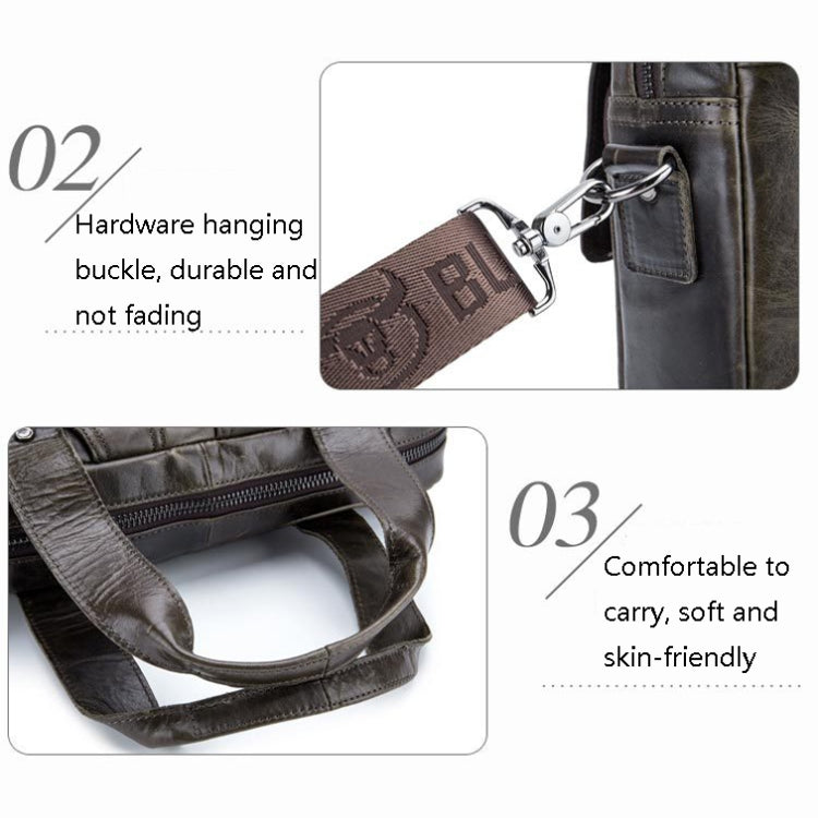 BULL CAPTAIN 042 Men Leather Single-shoulder Messenger Bag Cowhide Handheld Briefcase(Yellow Brown)