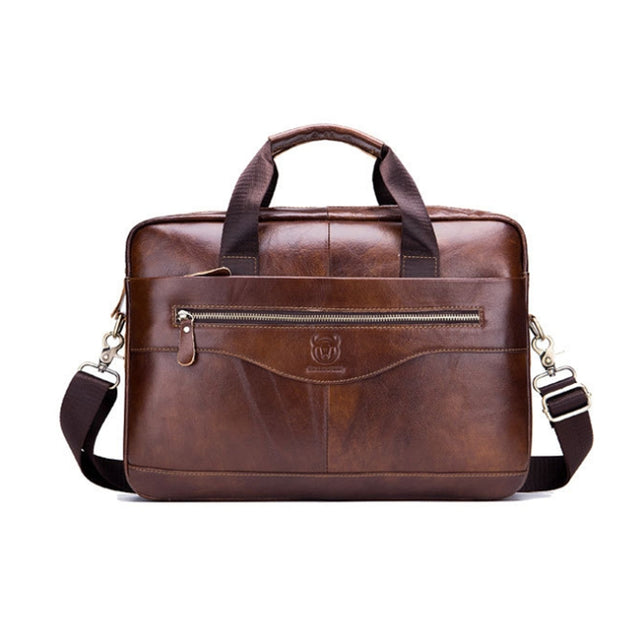 BULL CAPTAIN 044 14 Inch Handheld Computer Briefcase Men Leather Messenger Bag(Brown)
