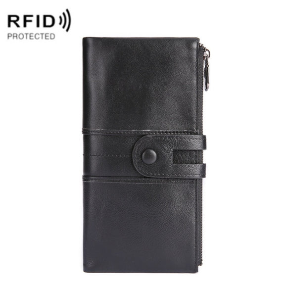 Retro Ladies RFID Wallet Leather Long Mobile Phone Bag(Black)