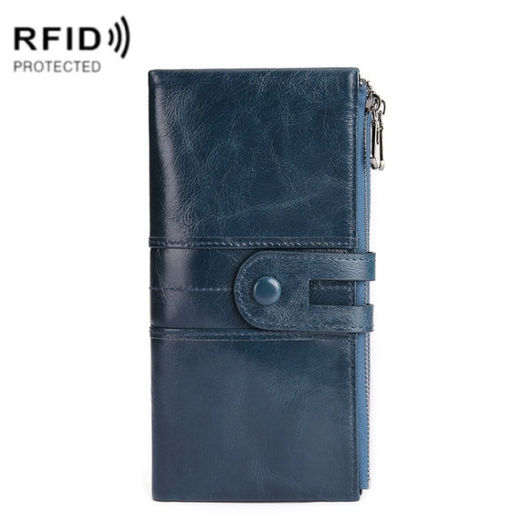 Retro Ladies RFID Wallet Leather Long Mobile Phone Bag(Blue)