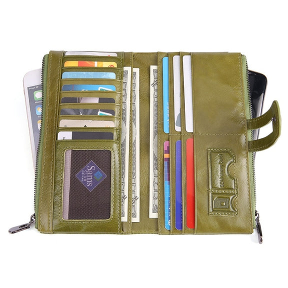 Retro Ladies RFID Wallet Leather Long Mobile Phone Bag(Green)