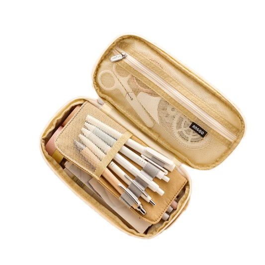 Angoo Cotton And Linen Large Capacity Pencil Stationery Bag(589 Shallow Khaki / Beige) - Pen Holder by Angoo | Online Shopping South Africa | PMC Jewellery | Buy Now Pay Later Mobicred