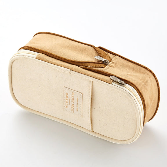 Angoo Cotton And Linen Large Capacity Pencil Stationery Bag(589 Shallow Khaki / Beige)