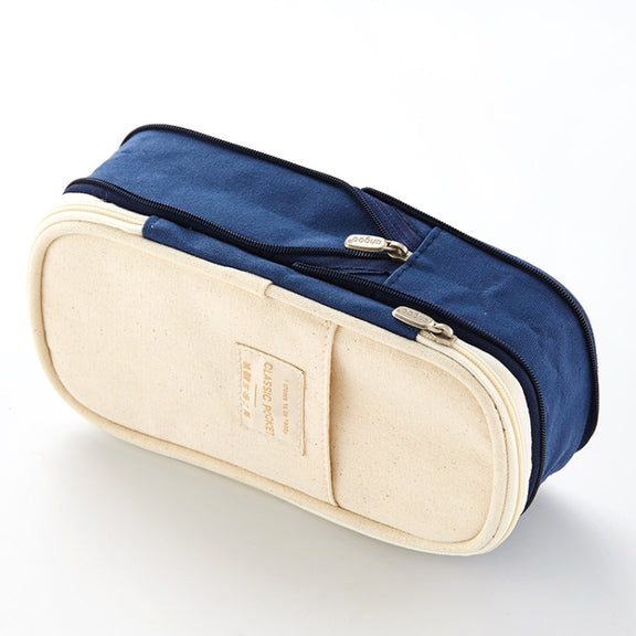 Angoo Cotton And Linen Large Capacity Pencil Stationery Bag(572 Navy / Beige)