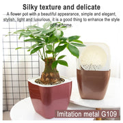 Imitation Metal Colorful Water Storage Plastic Flowerpot, Size: G109 Medium Pot(Square Rose Gold)