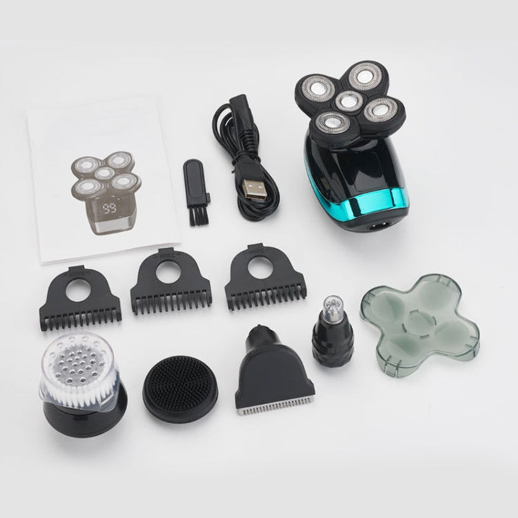 Electric Shaver Rechargeable Razor Intelligent Digital Display Bald Hair Clipper,Style: Blue + Full Set