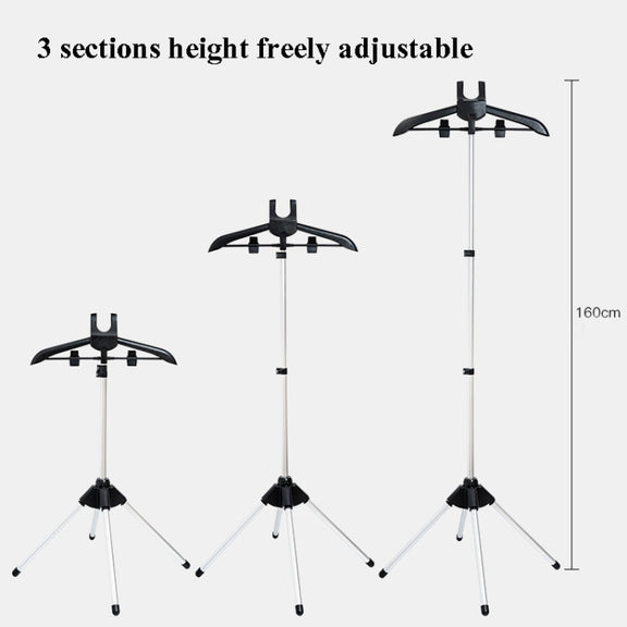 1.6m 3 in 1 Hanging Ironing Bracket Hanger Telescopic Metal Rod Mount(Black Hanger)
