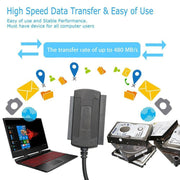 YP009 Three-Purpose USB to IDE/SATA Easy Drive Cable Hard Disk Drive Data Cable with Power Supply(UK Plug Set)