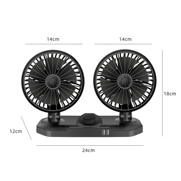 F558 With USB Mobile Phone Charging Car Fan 12/24V Car Truck Double Shaking Head Fan(Double Head 12V)