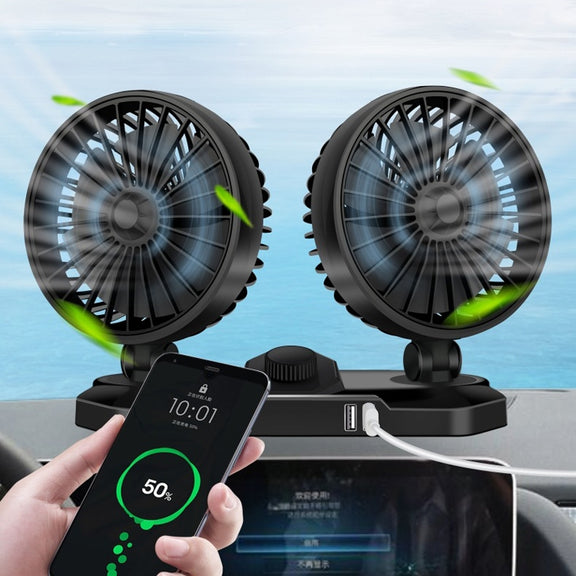 F558 With USB Mobile Phone Charging Car Fan 12/24V Car Truck Double Shaking Head Fan(Double Head 12V)