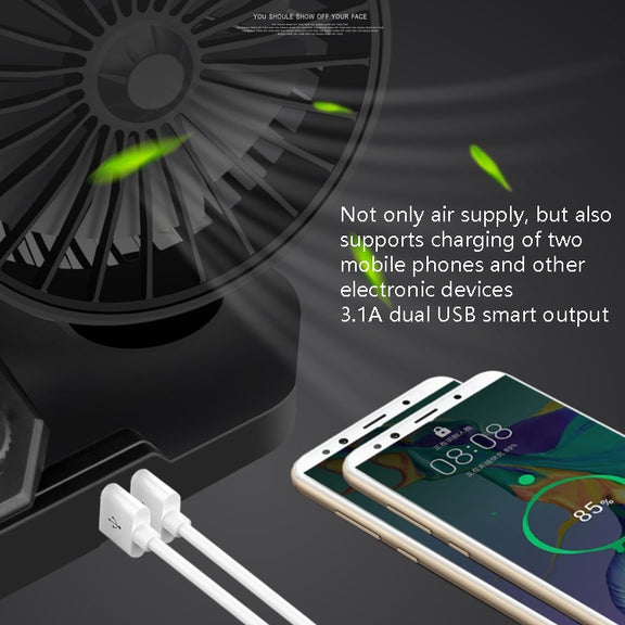 F558 With USB Mobile Phone Charging Car Fan 12/24V Car Truck Double Shaking Head Fan(Double Head 12V)