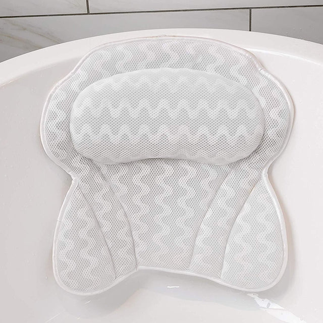 Machine Washable Mesh Cloth 3D Wave Bathtub Pillow Bathroom Bath Headrest(White)