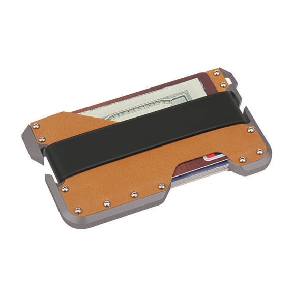 JK02 Metal Card Holder RFID Anti-Theft  Leather Wallet EDC Multifunctional Stainless Steel Aluminum Alloy Card Holder(Gray + Khaki  + Black)
