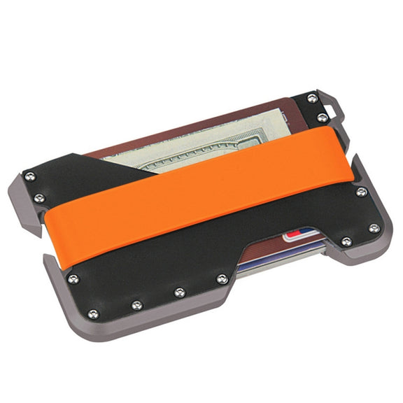JK02 Metal Card Holder RFID Anti-Theft  Leather Wallet EDC Multifunctional Stainless Steel Aluminum Alloy Card Holder(Gray + Black  + Orange)