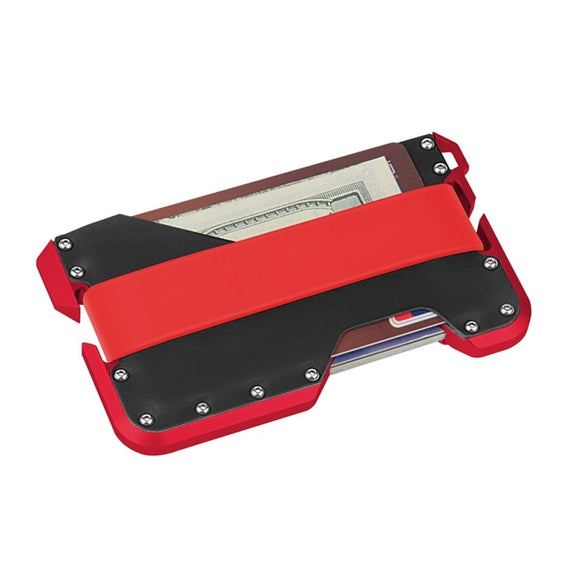 JK02 Metal Card Holder RFID Anti-Theft  Leather Wallet EDC Multifunctional Stainless Steel Aluminum Alloy Card Holder(Red + Black  + Red)