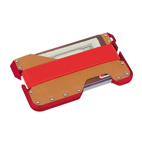 JK02 Metal Card Holder RFID Anti-Theft  Leather Wallet EDC Multifunctional Stainless Steel Aluminum Alloy Card Holder(Red + Khaki  + Red)
