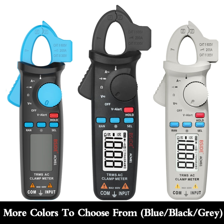 BSIDE ACM81 Digital Clamp Meter Auto-Rang 1mA Accuracy 200A Current DC AC Multimeter(Black) - Digital Multimeter by BSIDE | Online Shopping South Africa | PMC Jewellery | Buy Now Pay Later Mobicred