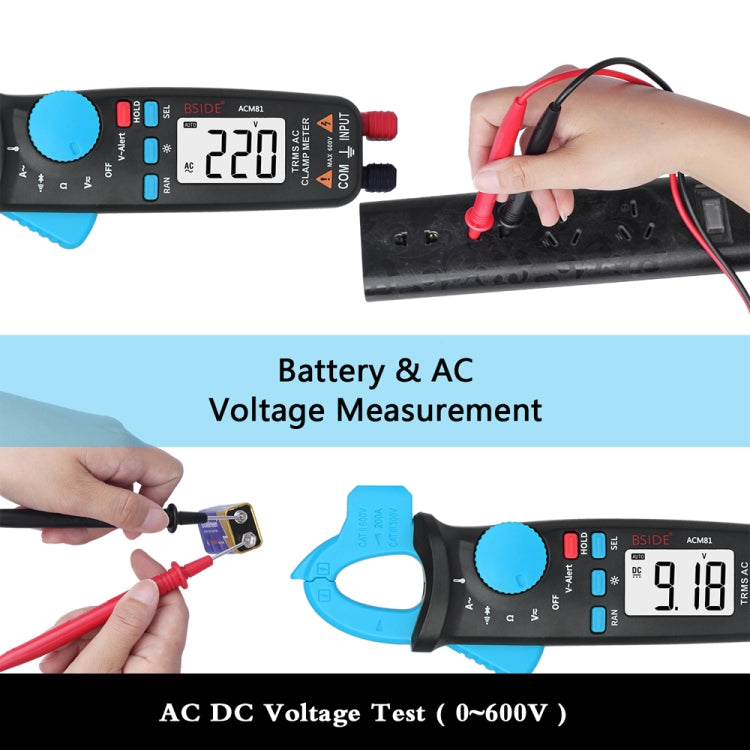 BSIDE ACM81 Digital Clamp Meter Auto-Rang 1mA Accuracy 200A Current DC AC Multimeter(Black) - Digital Multimeter by BSIDE | Online Shopping South Africa | PMC Jewellery | Buy Now Pay Later Mobicred