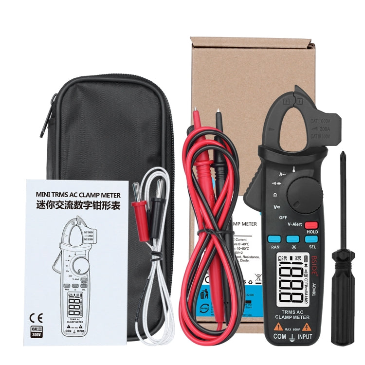 BSIDE ACM81 Digital Clamp Meter Auto-Rang 1mA Accuracy 200A Current DC AC Multimeter(Black) - Digital Multimeter by BSIDE | Online Shopping South Africa | PMC Jewellery | Buy Now Pay Later Mobicred