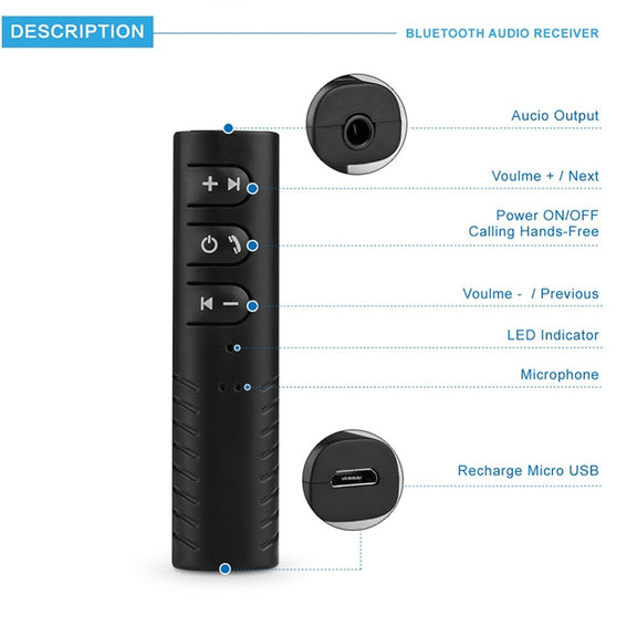 H-139 3.5mm Lavalier Bluetooth Audio Receiver with Metal Adapter(Black)
