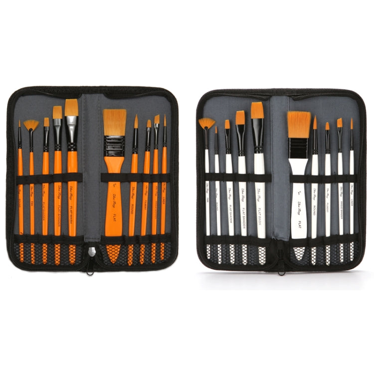 ZHU TING 10 In 1 Wooden Pole Nylon Wool Watercolor Pen And Board Brush Fan Shaped Painting Pen Set With Cloth BagZHUTING(White Rod) - Art Supplies by ZHU TING | Online Shopping South Africa | PMC TechLife | Buy Now Pay Later Mobicred