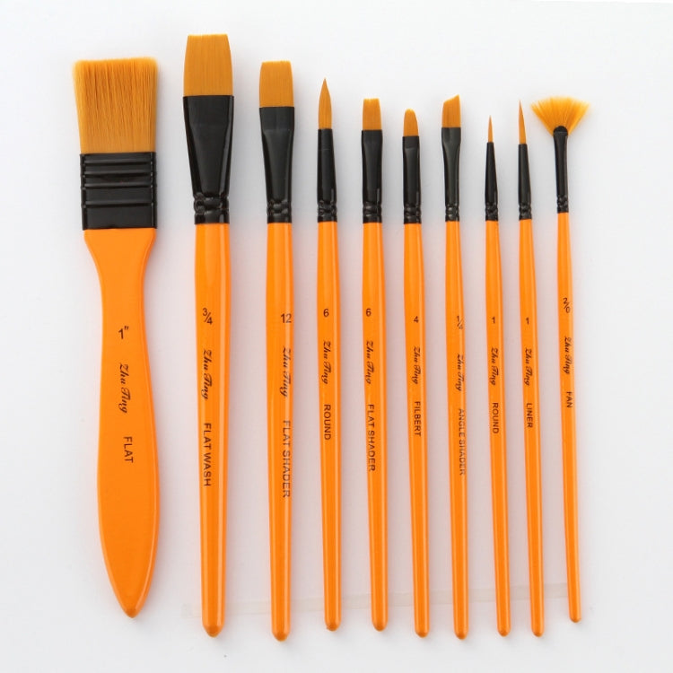 ZHU TING 10 In 1 Wooden Pole Nylon Wool Watercolor Pen And Board Brush Fan Shaped Painting Pen Set With Cloth BagZHUTING(White Rod)