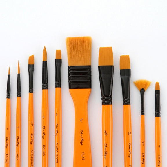 ZHU TING 10 In 1 Wooden Pole Nylon Wool Watercolor Pen And Board Brush Fan Shaped Painting Pen Set With Cloth BagZHUTING(White Rod)