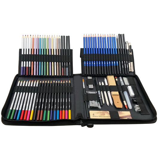 KALOLR YW-PC083  83 in 1 Portable Sketch Tool Water-Soluble Color Lead Metal Color Lead Combination Sketch Drawing Set(Black) - free shipping - PMC Jewellery - Order now!