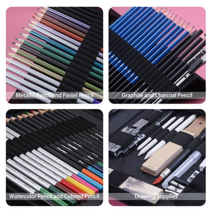KALOLR YW-PC083  83 in 1 Portable Sketch Tool Water-Soluble Color Lead Metal Color Lead Combination Sketch Drawing Set(Black) - free shipping - PMC Jewellery - Order now!