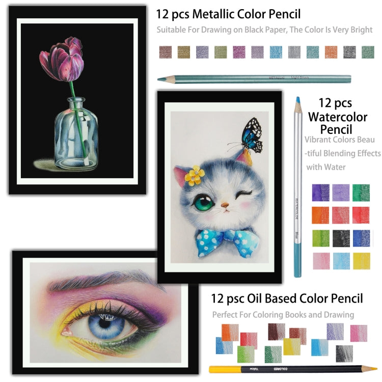 KALOLR YW-PC083  83 in 1 Portable Sketch Tool Water-Soluble Color Lead Metal Color Lead Combination Sketch Drawing Set(Black) - free shipping - PMC Jewellery - Order now!