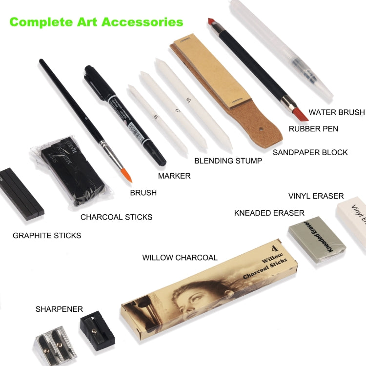 KALOLR YW-PC083  83 in 1 Portable Sketch Tool Water-Soluble Color Lead Metal Color Lead Combination Sketch Drawing Set(Black)
