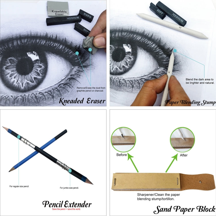 KALOUR 33 in 1 Sketch Pencil Set Beginner Brush Art Supplies(Black) - Art Supplies by KALOUR | Online Shopping South Africa | PMC Jewellery | Buy Now Pay Later Mobicred