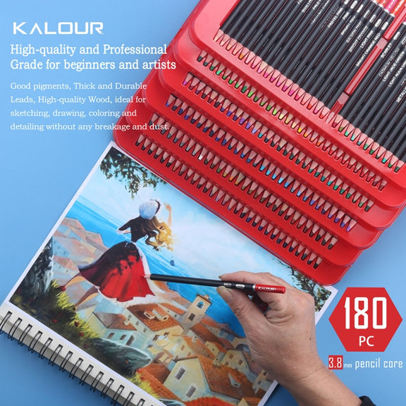 KALOUR 180 Colors Color Lead Set Painted Pencils Art Painting Supplies(Iron Box)