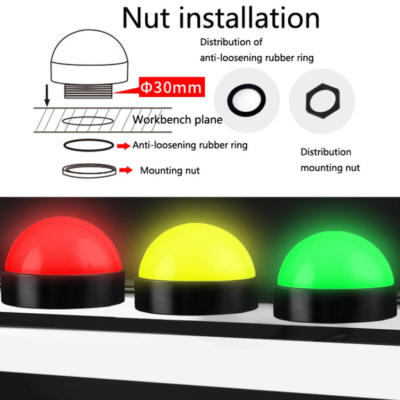 24V Safety Three-Color Warning Light Alarm LED Hemispherical Water-resistant Indicator(Audible)