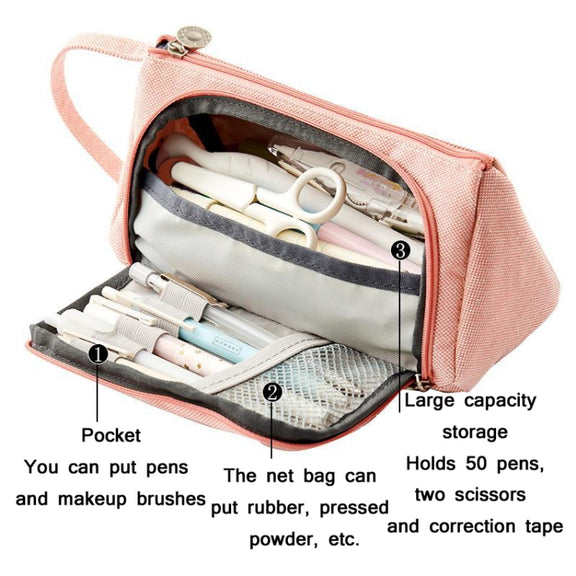 Angoo Large Capacity Pencil Case Cute Canvas Stationery Bag, Color: Black White In The Palm