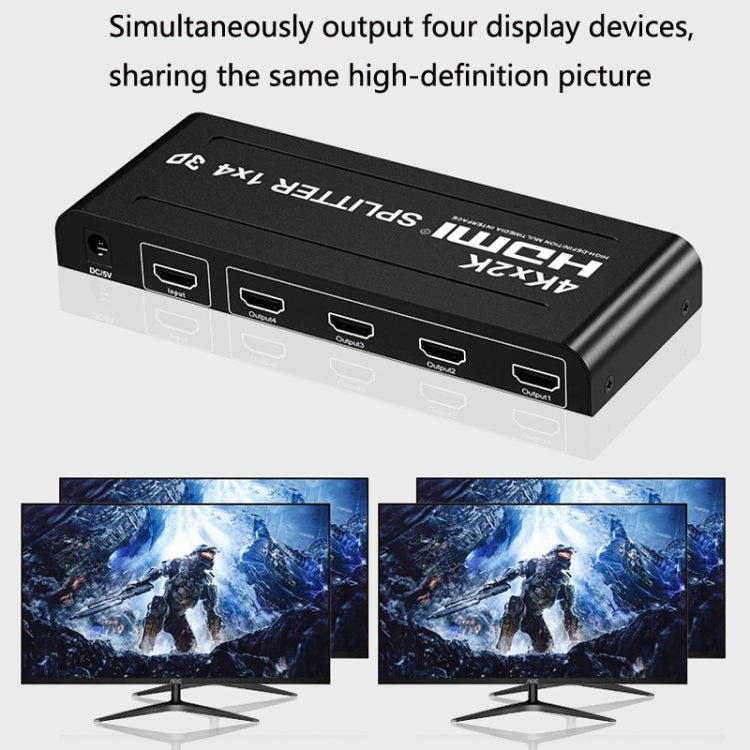 HW-4K104D 1 to 4 4K X 2K Video High-Definition On-Screen HDMI Splitter(EU Plug) - free shipping - PMC TechLife - Order now!